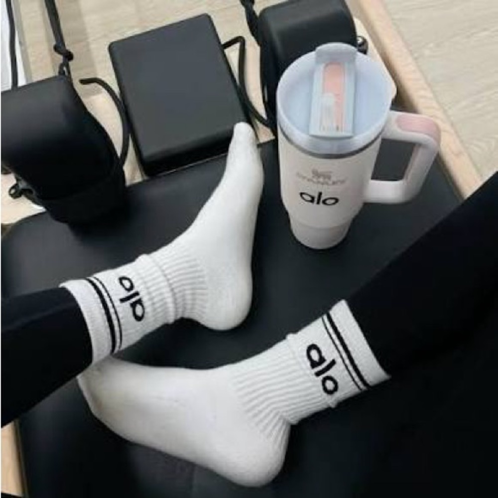 ALO Throwback Sock in White and Black Medium Full Length Athletic Socks